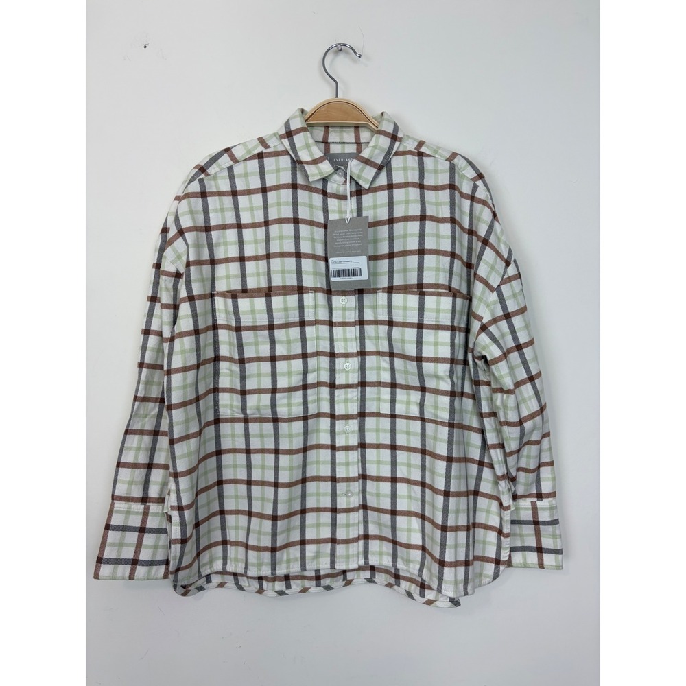 Everlane Women's The Boxy Relaxed Flannel Button Down‎ Shirt Cream Plaid Small